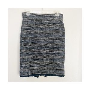 J.Crew black/blue/white tweed skirt with fringe hem